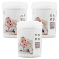 KU.KU Duckbill 酷咕鴨 純棉精製 細軸棉花棒, 100%純棉 無染色 無螢光劑 台灣製造 260支, 3罐