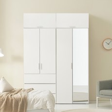 데코파인 루체플러스 800 서랍옷장 + 800 거울장 + 800 상부장 + 800 상부장 세트 방문설치, 화이트