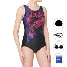 quaro 女款U型美背泳衣 + 泳帽 + 泳鏡 + 胸墊 + 防水袋組合 QRF160S