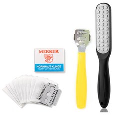 플로리빙 발 각질 굳은살 제거 면도기 옐로우 + 면도날 10p + 각질제거기 세트, 1세트