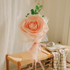 아스파시아 조화 자이언트 로즈 한송이 꽃다발 + Thank you 카드엽서, 핑크, 1세트