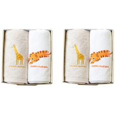 moms nature 孩童刺繡印花竹節棉毛巾 XL號 2入, 米色長頸鹿款+白色老虎款, 1組