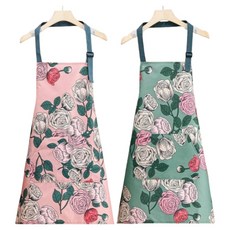 Heisei 防水連身裙式廚房可調式肩帶圍裙, 1套, 碎花粉, 碎花薄荷綠