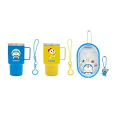 JOONIE 不鏽鋼哆啦A夢迷你隨行杯2款 + 掛繩2款 + 壓克力鑰匙圈 + 收納袋禮盒組, 混合色, 1套, 120ml