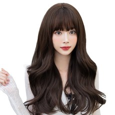 HiYuni Grace波浪捲長髮整頂假髮 63cm + 髮網 + 支架套組, 咖啡棕, 1個