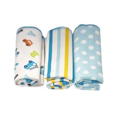 超薄超輕可攜式尿布墊 Set 3, 新款藍色三件組，棉/防水塗層，45*70cm, 藍色, 1組