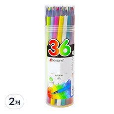 펜싱 원통형 블랙 목색연필, 36색, 2개