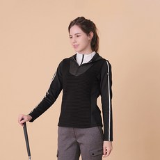 클리브랜드 여성용 써모그램 가로퀼팅 레이어드형 후드 긴팔 골프 티셔츠 CGKWTS165