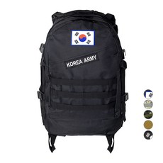 TERAWOOD K-SOLDIER軍背包 45L + 韓國國旗布徽章 + R.O.K ARMY文字布徽章組, 軍背包(黑色) + 韓國國旗布徽章(藍色)