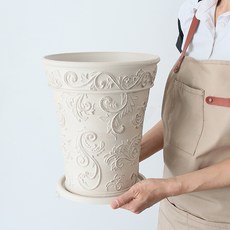 모리앤 엔틱 플라워 원형 플라스틱 화분, 아이보리, 1개