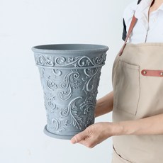 MORIANN 復古花卉圓形塑膠花盆 821, 灰色, 1套