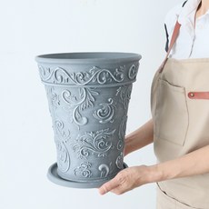 MORIANN 復古花卉圓形塑膠花盆, 灰色, 1個
