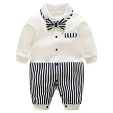 Mom's care 條紋領結按扣連身衣 Y026BCAA082