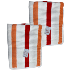 LIFE 來福牌 樸實秀麗直條浴巾 69*137CM 450G 100%棉, 橘紅色直條紋 + 白色, 2條