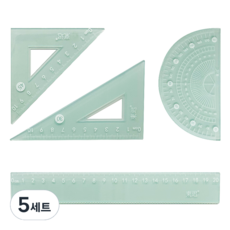 粉彩尺 + 三角尺 + 量角器套組, 5套, 綠色