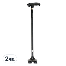실버케인 각도조절 LED 지팡이 소프트회전 4발 + 기본형 세트, 블랙, 2세트