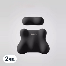 Ez2mk 사계절 차량용 목쿠션 허리쿠션 세트 MS-490, 블랙, 2세트