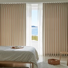 Home in Home Easy Wash 可調節高度 新亞麻四季遮光蝴蝶褶窗簾 2入組, 象牙白