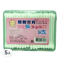 親親寶貝方盒粗頭環保棉花棒 嬰幼兒清潔棉棒 寶寶衛生護理必備, 200支, 5盒