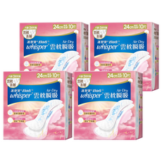 whisper 好自在 台灣公司貨 Air Dry 雲枕瞬吸衛生棉, 日用型(24cm), 10片, 4包