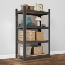 누리아띠 향상된 조립식 철제 무볼트 선반, 블랙, 4단