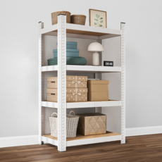 Nuriatti 升級版組合式鋼製免螺絲層架, 4層, 白色