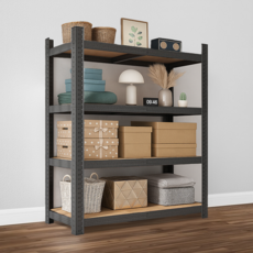 Nuriatti 升級版組合式鋼製免螺絲層架, 4層, 黑色