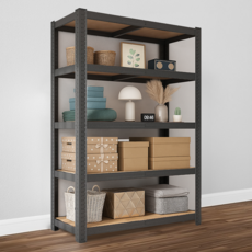 Nuriatti 升級版組合式鋼製免螺絲層架, 5層, 黑色