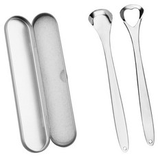 不鏽鋼刮舌器 硬式 + 湯匙式 + 收納盒組合 銀色 50g, 1套
