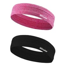 Monster 雙層矽膠內襯防滑運動髮帶 2入組, 粉紅色, 黑色