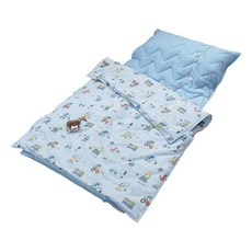 buho 布歐 便攜式天然純棉透氣雙層紗兒童睡墊四季被3件組 台灣製 a/b版設計 挖掘機 2kg, 藍