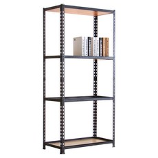 AMOS 四層免螺絲角鋼木板貨架 單層耐重60公斤, 黑色, 1個, 76 x 46 x 169cm