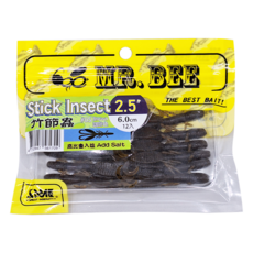 MR.BEE 蜜蜂先生 竹節蟲軟蟲魚餌 2.5吋 加鹽入, 咖啡色, 12個