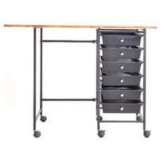 AMOS 輕工業復古風六抽摺疊收納桌, 塑合板烤漆鐵管金屬零件塑料抽屜, 100 x 45 x 75cm, 胡桃色