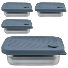 PLUS PERFECT 理想 金緻316不銹鋼可微波保鮮盒 1200cc, 4個, 盒身, 盒蓋