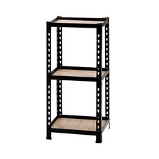 AMOS 亞摩斯 免螺絲角鋼木板貨架, 黑色, 3層