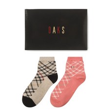 DAKS 格紋厚領休閒襪 2 件套 DNSS1E201, 米色, 珊瑚色