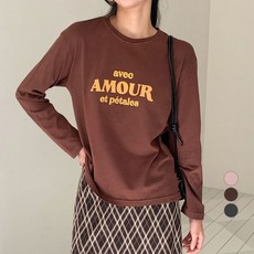 afinar 女性寬鬆版型顏料染色長袖圖案純棉T恤