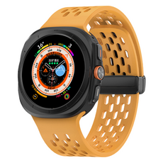 하마테 스마트워치 호환 멀티타공 마그네틱버클 실리콘 스트랩, 옐로우