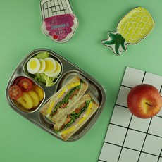 不鏽鋼3格分隔餐盤, 單色