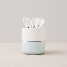 BOWLBOWL 韓國製 復古系列 瀝水餐具筒-S, 牛奶白 + 天空藍, 1個