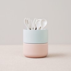 BOWLBOWL 韓國製 復古系列 瀝水餐具筒-S, 天空藍 + 嫩粉色, 1個