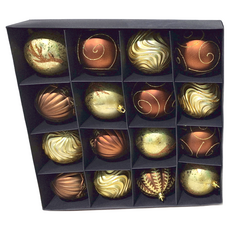 古典花紋聖誕球 (16入) - 8cm, 金色 + 古銅色, 1組