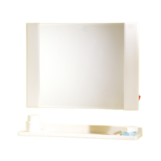 雙手萬能 經典防霧ABS方型浴鏡 附三用平台 63x45cm, 牙色