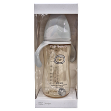 PUKU 藍色企鵝 飽飽歐蕾PPSU寬口練習奶瓶 330ml, 岩灰色, 1個