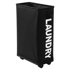 帶輪夾縫牛津布束口收納籃, 黑色, 1個