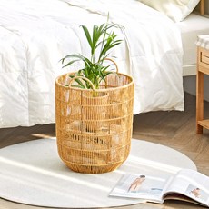 하우스레시피 피피 라탄 내츄럴 원형 바스켓, 베이지