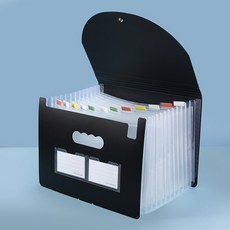 A4 風琴式手提文件收納文件夾 13層, 1個, 黑色(外殼), 透明(內頁)