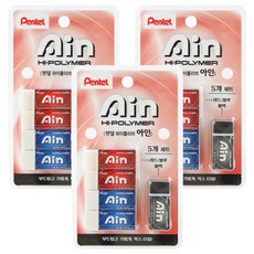 Pentel 飛龍文具 Ain 高分子橡皮擦 5入組, 3套, 紅色 + 黑色 + 藍色