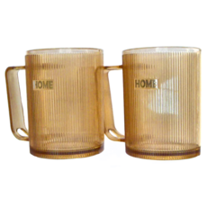 OMORY 條紋輕奢透明把手漱口杯 400ml, 琥珀, 2個